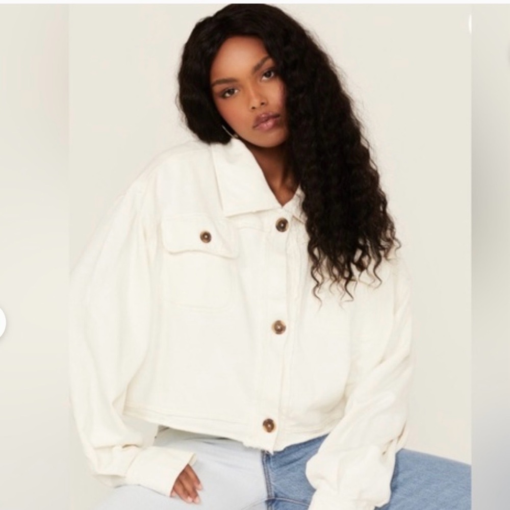Free People We The Free Scout Cropped Denim Jacket Cream Size Medium